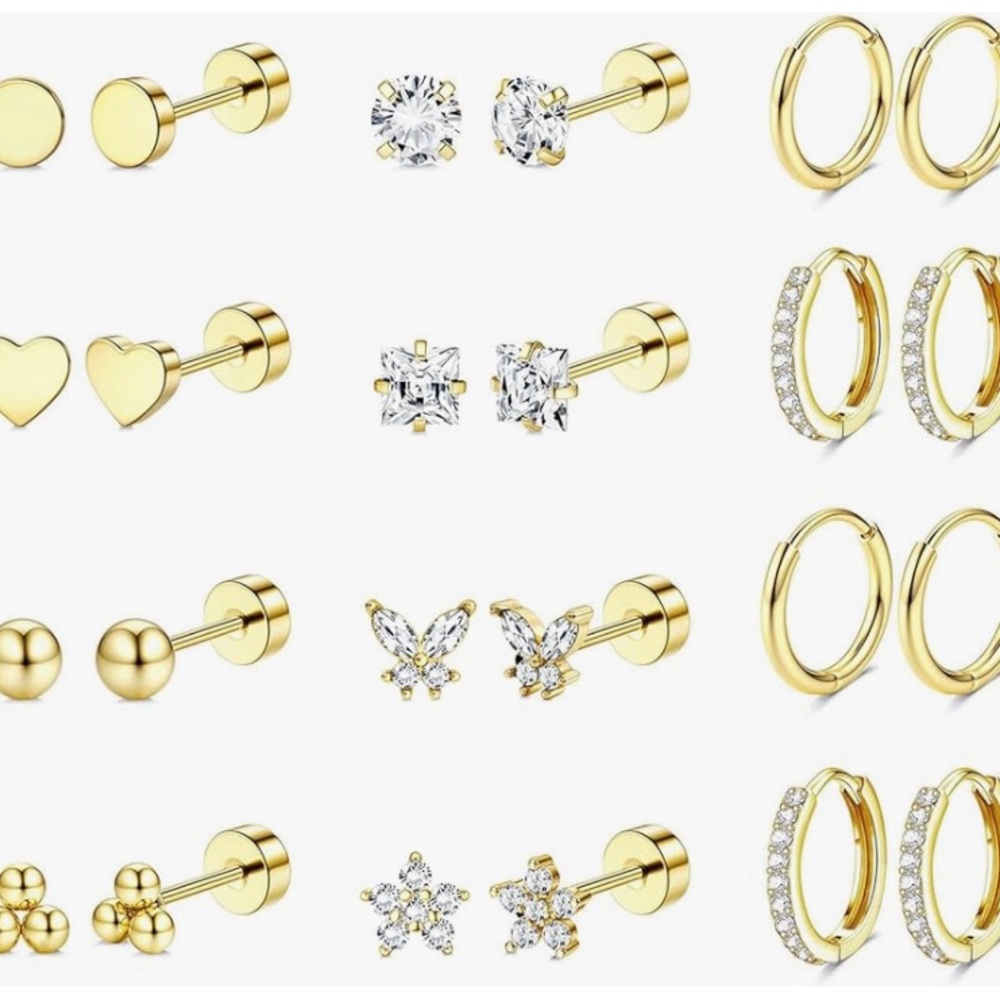 ✨Elegant Gold Stud and Hoop Earring Set✨
